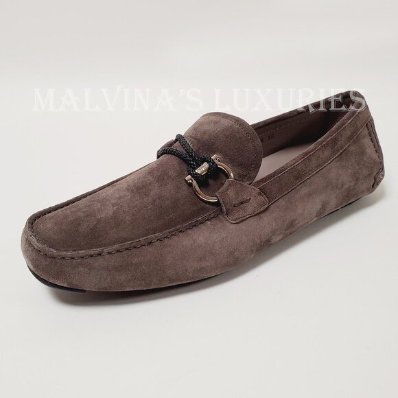 SALVATORE FERRAGAMO SHOES FRONT DRIVING LOAFERS SUEDE BRAIDED GANCINI - Picture 10 of 16
